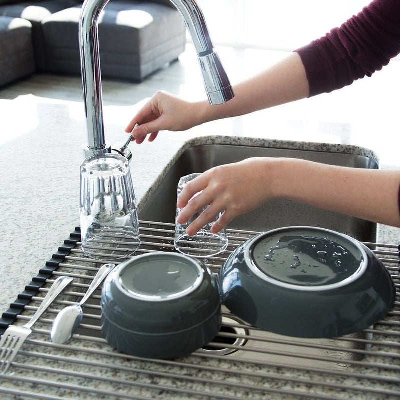 Ahyuan Roll up Dish Drying Rack Over The Sink Kitchen Roll up Sink Drying Rack Portable Dish Drainer Foldable Dish Drying Rack (Black, 20.5''X16.9'') - Image 2